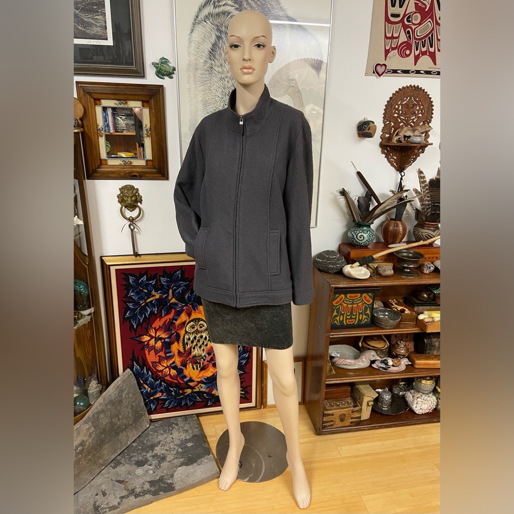 High Collar Wool Blend Sweater Jacket with Zipper